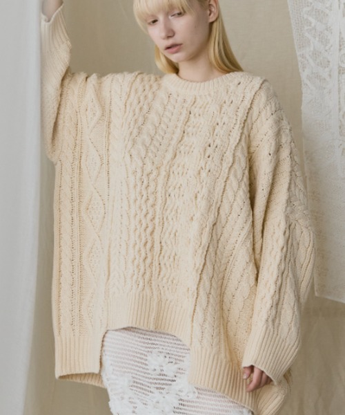 Libra Cue（リブラ キュー） ニット セーター パッチワークケーブル