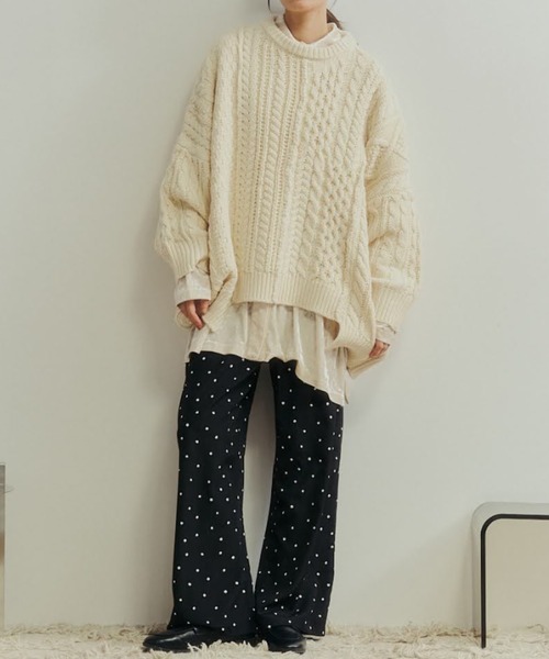 Libra Cue パッチワークハンドニット beamsboy Libra Cue（リブラ キュー） ニット セーター パッチワークケーブル