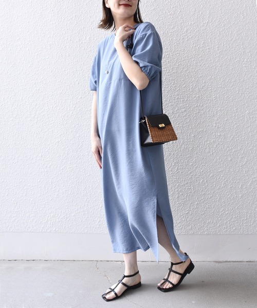 「SHIPS.me」 半袖ワンピース - ブルーグレー レディース_画像4