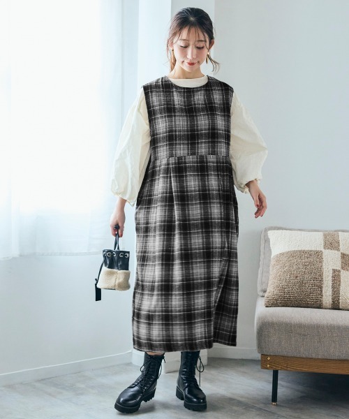 SMILELAND ジャンパースカート 「大きいサイズ」起毛チェックフレンチ