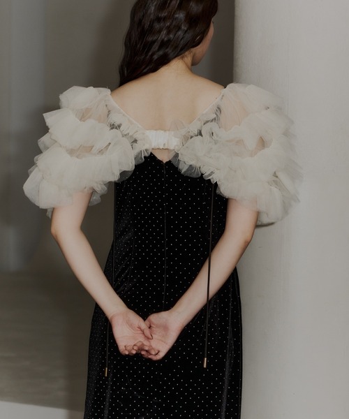 ANDRESD カーディガン 半袖 ミキシングフリルボレロ / mixing frills ANDRESD カーディガン 半袖 ミキシングフリルボレロ / mixing frills