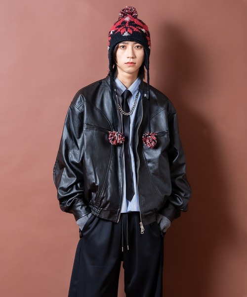 革ジャン ライダース a.p.o.v. オーバーサイズ合成皮革シングル