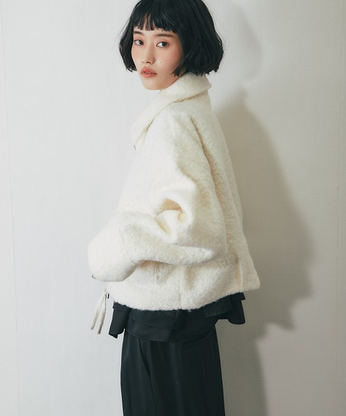 ブルゾン アウター ループツイードダブルファスナーショートジャケット