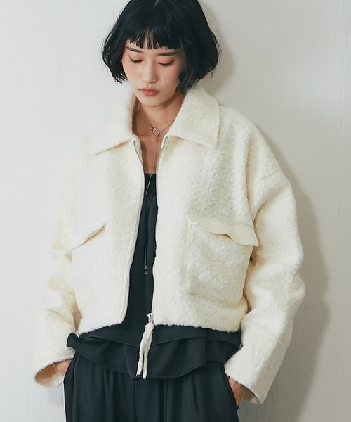 ブルゾン アウター ループツイードダブルファスナーショートジャケット