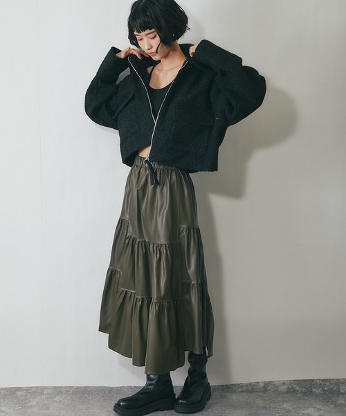 ブルゾン アウター ループツイードダブルファスナーショートジャケット