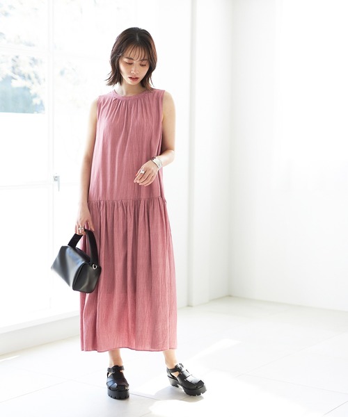 美品【 】バイカラー ワンピース ノースリーブ ピンク GeeRA（ジーラ） 「RyuRyu」ノースリーブワンピース MEDIUM ピンク