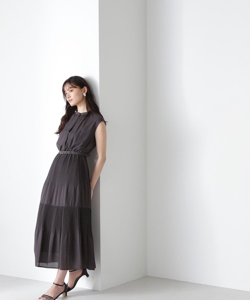 「NATURAL BEAUTY BASIC」 ノースリーブワンピース MEDIUM ワイン レディース_画像6