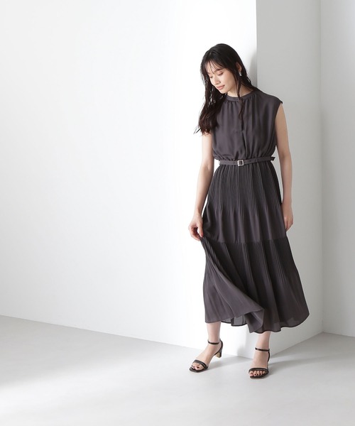 「NATURAL BEAUTY BASIC」 ノースリーブワンピース MEDIUM ワイン レディース_画像9