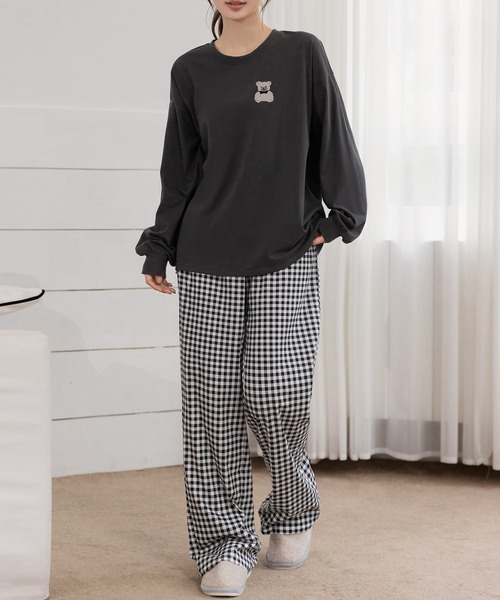 DAY CLOSET パジャマ ルームウェア 「セットアップ」長袖ワンポイント