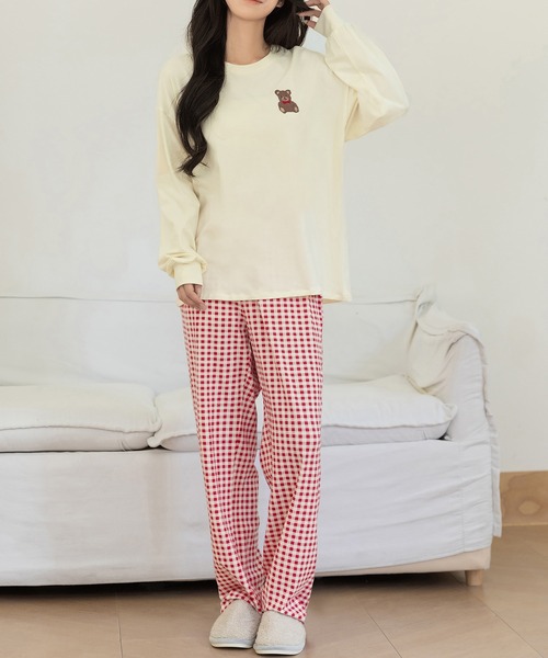 DAY CLOSET パジャマ ルームウェア 「セットアップ」長袖ワンポイント