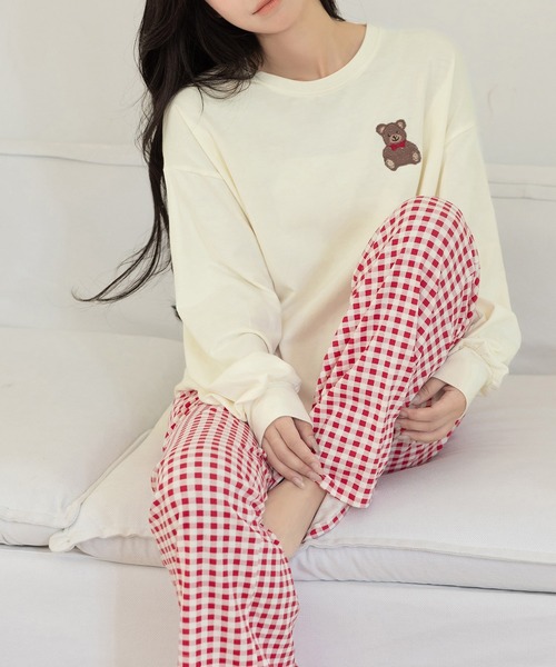 DAY CLOSET パジャマ ルームウェア 「セットアップ」長袖ワンポイント