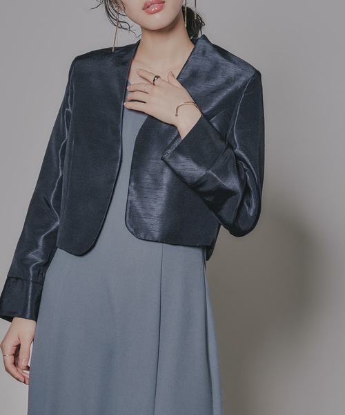 「niana」 ノーカラージャケット 13号 ゴールド レディース_画像3