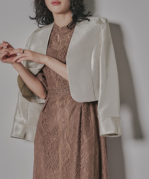 「niana」 ノーカラージャケット 13号 ゴールド レディース_画像8