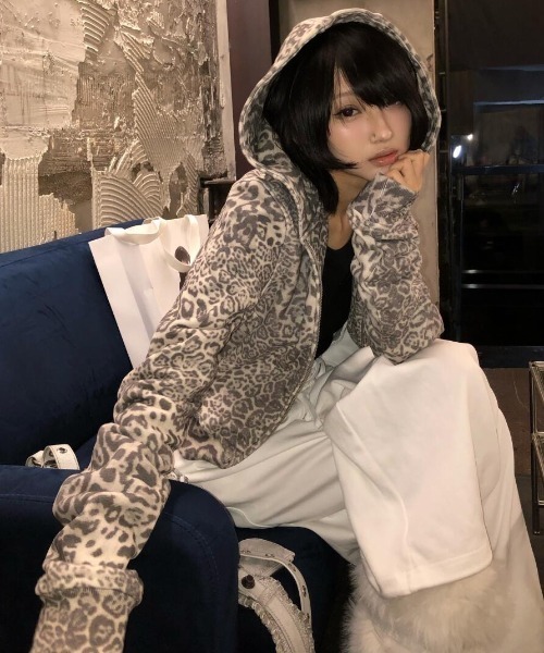 ViViDAY パーカー ヒョウ柄ジップアップパーカー レディース