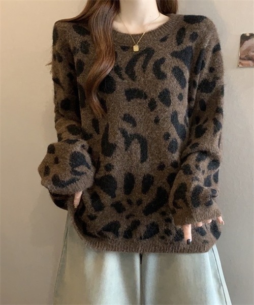 FREE STYLISTS ニット セーター ヒョウ柄ニットプルオーバー