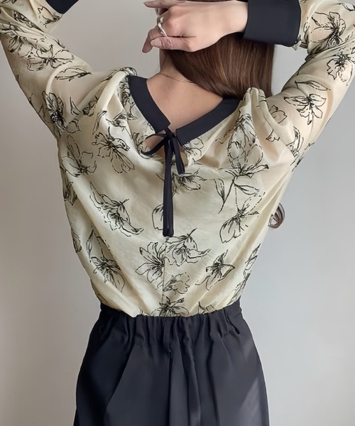 「JUNOAH」 長袖ブラウス MEDIUM ライトグレー レディース_画像4