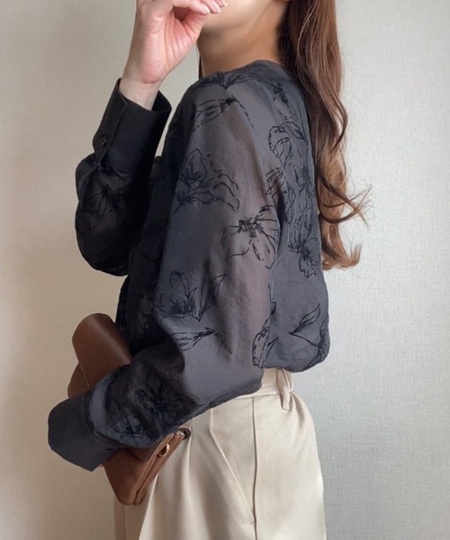 「JUNOAH」 長袖ブラウス MEDIUM ライトグレー レディース_画像9