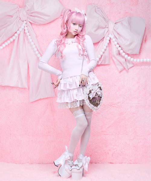 AVENCHUMU ニット セーター Satin blouse ribbon jewele knit tops
