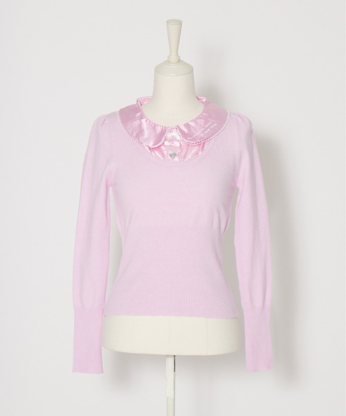 AVENCHUMU blouse ピンク AVENCHUMU ニット セーター Satin blouse ribbon jewele knit tops