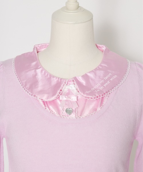 AVENCHUMU ニット セーター Satin blouse ribbon jewele knit tops