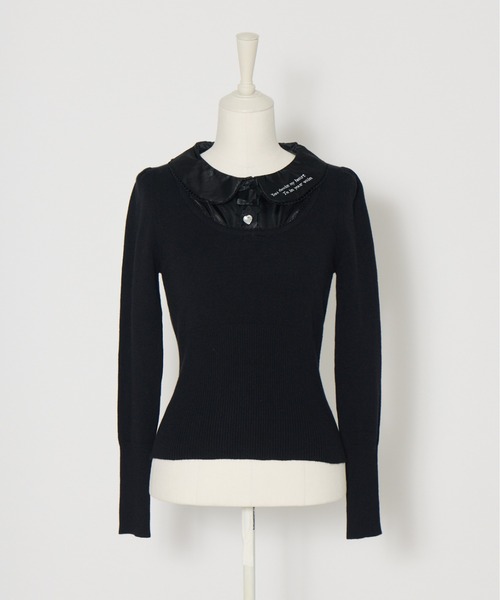 AVENCHUMU ニット セーター Satin blouse ribbon jewele knit tops