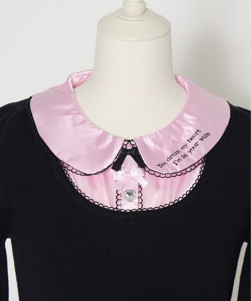 AVENCHUMU ニット セーター Satin blouse ribbon jewele knit tops
