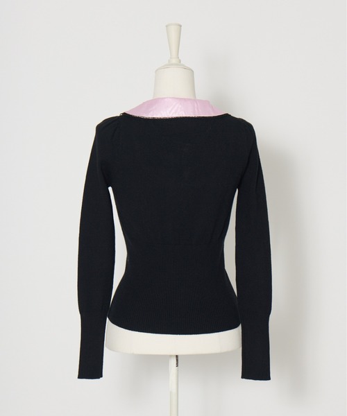 AVENCHUMU ニット セーター Satin blouse ribbon jewele knit tops