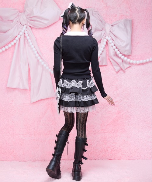 AVENCHUMU ニット セーター Satin blouse ribbon jewele knit tops