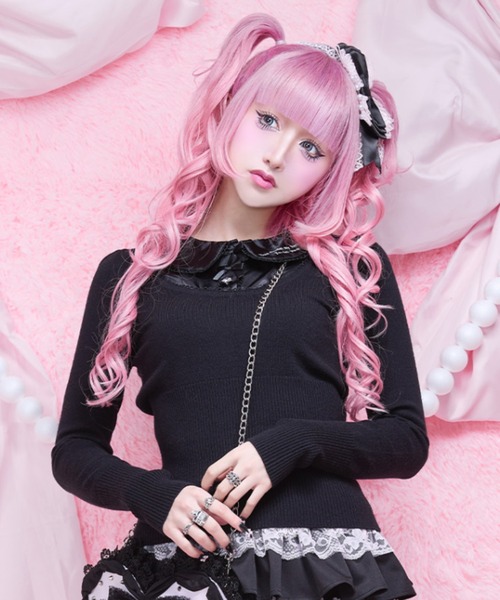 AVENCHUMU ニット セーター Satin blouse ribbon jewele knit tops