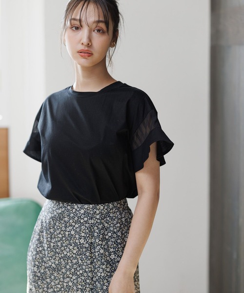 「Andemiu」 半袖カットソー フリ- ブルー レディース_画像4