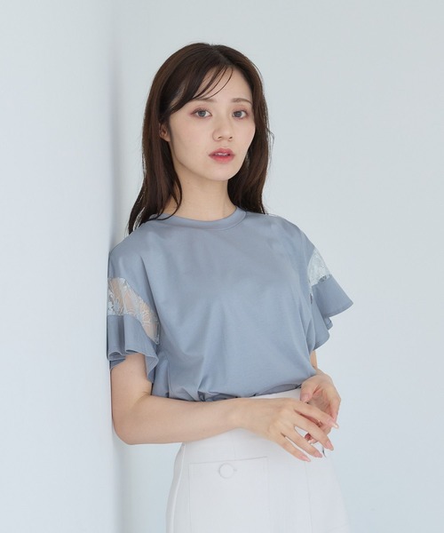 「Andemiu」 半袖カットソー フリ- ブルー レディース_画像5