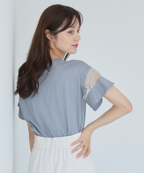 「Andemiu」 半袖カットソー フリ- ブルー レディース_画像6