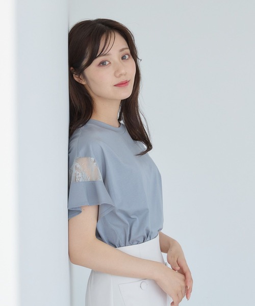「Andemiu」 半袖カットソー フリ- ブルー レディース_画像7