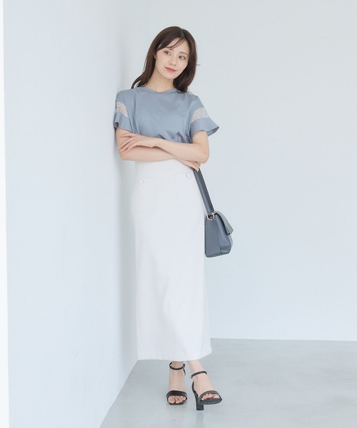 「Andemiu」 半袖カットソー フリ- ブルー レディース_画像8