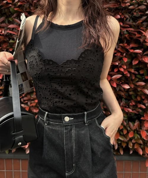 WILLFULLY（ウィルフリー） キャミソール back lace up scalloped lace