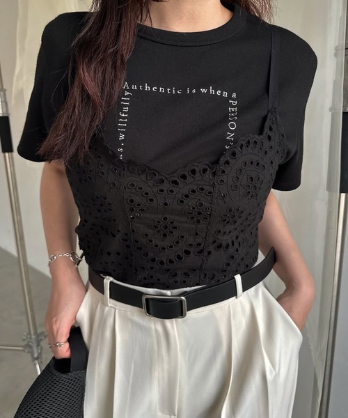 WILLFULLY（ウィルフリー） キャミソール back lace up scalloped lace