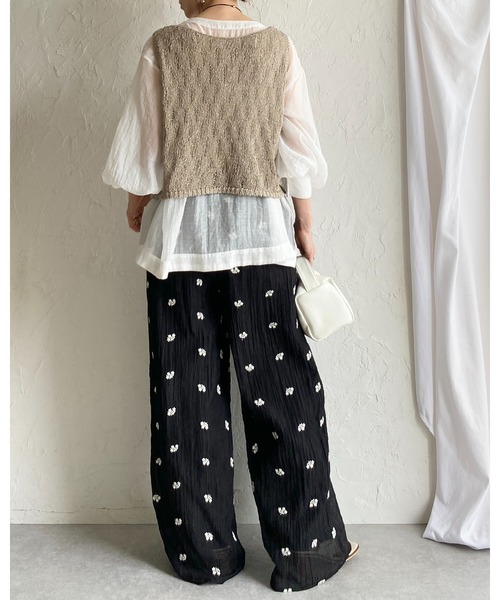 She's Closet ベスト ジレ ショート丈 深Uネック 透かし編み メッシュ