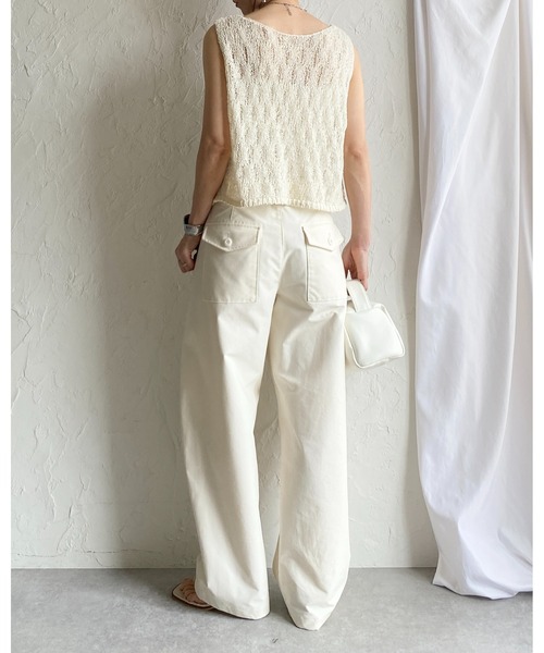 She's Closet ベスト ジレ ショート丈 深Uネック 透かし編み メッシュ