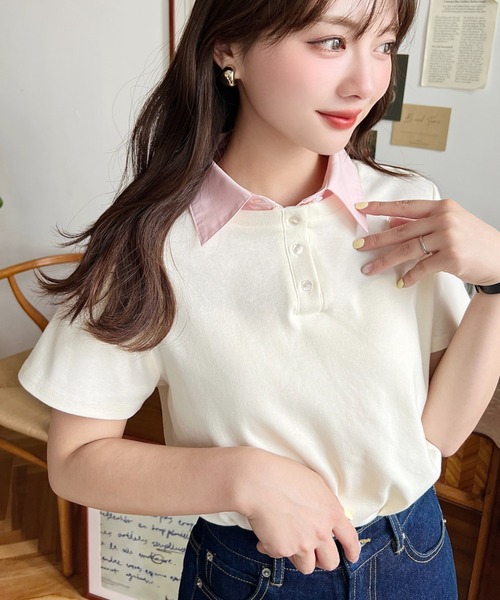 「moment+」 半袖ポロシャツ L ネイビー レディース_画像9