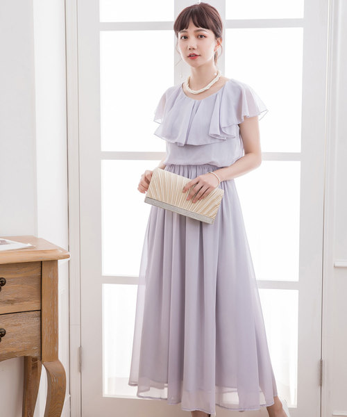 新品未使用　フリル付きシフォンロングドレス　3点セット 新品未使用フリル付きシフォンロングドレス3点セット