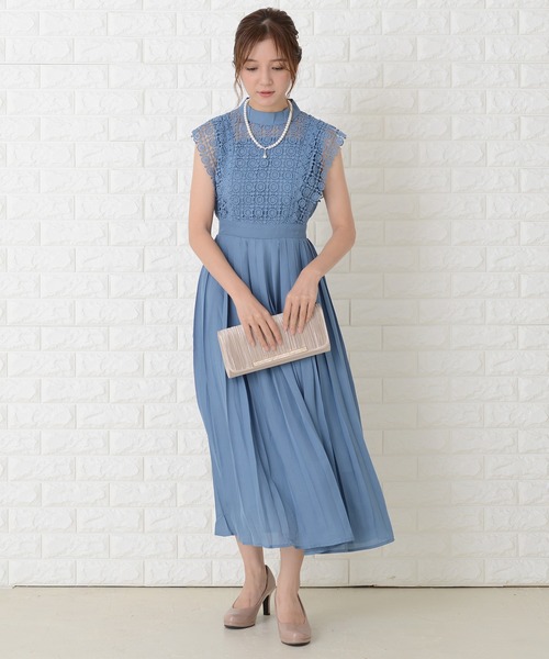 3Color プリーツデザイン ノースリーブ ワンピース ドレス Lace Ladies ドレス ノースリーブプリーツデザインワンピース