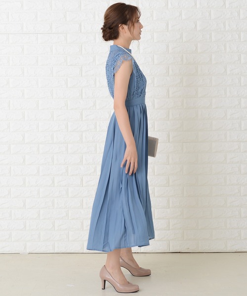 Lace Ladies ドレス ノースリーブプリーツデザインワンピース