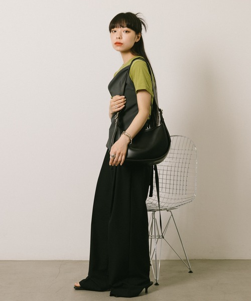 スラックス パンツ ピンタックロングスラックス レディース