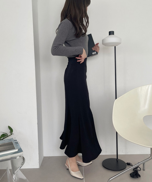 未使用■アドーア ■イージーポリエステルマーメードスカート■36 size黒 Ada. スカート シワになりにくい 美シルエット フレア マーメイド