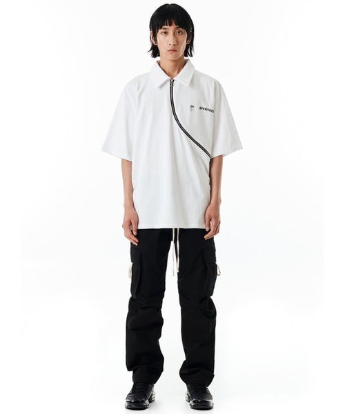 【未使用】 OY オーワイ SIDE CURVED LINE ZIPPER COLLAR T 白 フリーサイズ 半袖 カットソー カーブ ジップ OY（オーワイ）の「『OY/オーワイ』 SIDE CURVED LINE ZIPPER