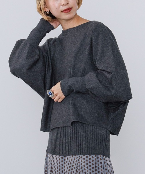 ニット セーター 「2点セット」ドルマン × リブニットプルオーバー（セットアイテム） レディース