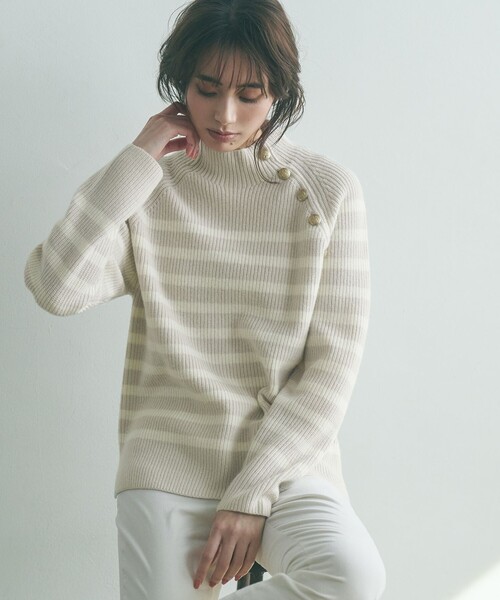 23区 【洗える】ウールカシミヤ パネルボーダー ニット ハイネック 23区 ニット セーター 「洗える」ウールカシミヤ パネルボーダー