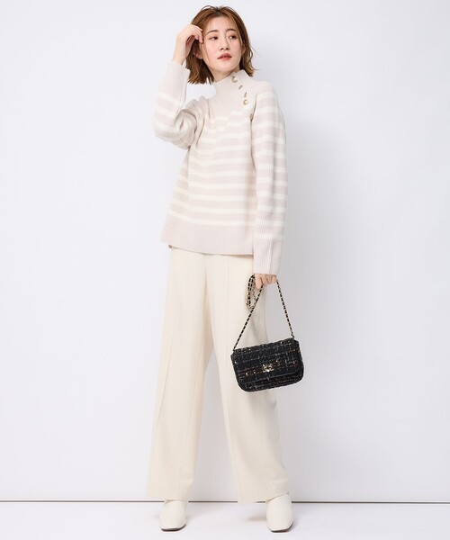 23区 【洗える】ウールカシミヤ パネルボーダー ニット ハイネック 23区 ニット セーター 「洗える」ウールカシミヤ パネルボーダー
