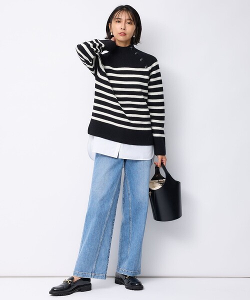 23区 【洗える】ウールカシミヤ パネルボーダー ニット ハイネック 23区 ニット セーター 「洗える」ウールカシミヤ パネルボーダー