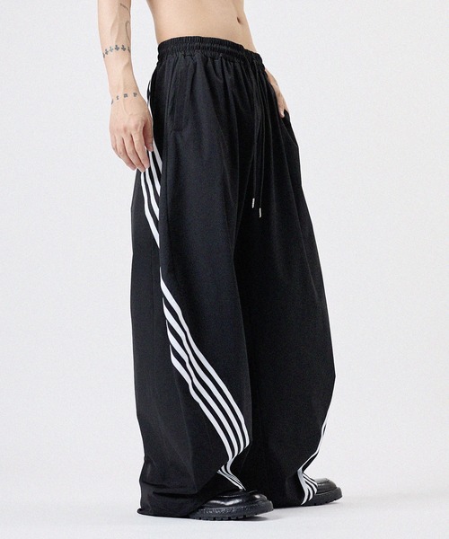 ワイドパンツ パンツ サイドラインカーブトラックパンツ メンズ